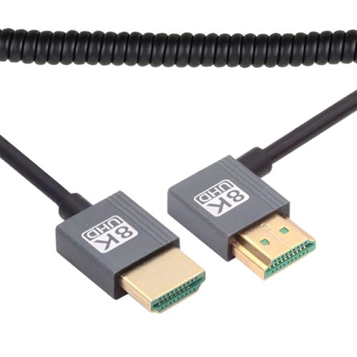 Cable HDMI 2.1 Male to HDMI Male 8K 60hz Stretch Coiled Cable Right Angled 90 Degree for HDTV Computer Laptop Monitor - style: HDMIRight Angled
