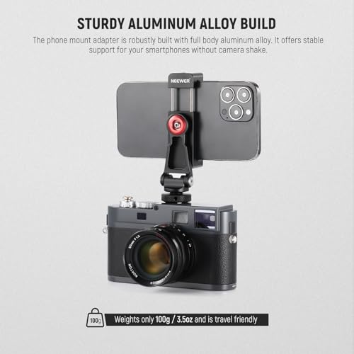 NEEWER Metal Phone Tripod Mount Adapter with Cold Shoe Base, 360° Phone Holder with 2 Cold Shoe Mount for Video Light and Mic for Vlogging, Universal Compatible with iPhone Samsung Huawei, PA001 - style: PA001