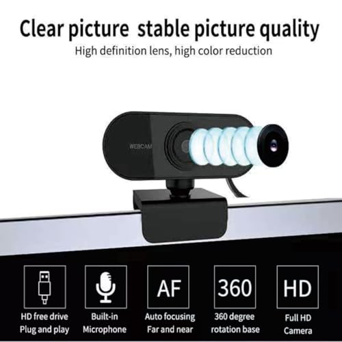 Shcngqio 1080P HD Webcam with Microphone, Noise Cancellation, Privacy Cover, Wide-Angle Lens, Auto Light Correction, Plug & Play USB Webcam for Laptop, Desktop, PC, Mac, Zoom, Skype, Streaming (Black)
