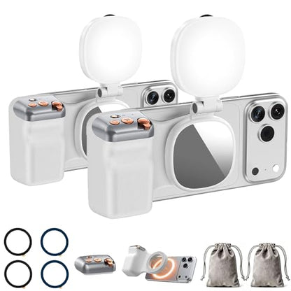 Magnetic Camera Grip for Phone, Stabilizer Grip with Light Bluetooth Remote, Content Creator Filming Kit for Video Recording, Portable Mobile Photography Equipment