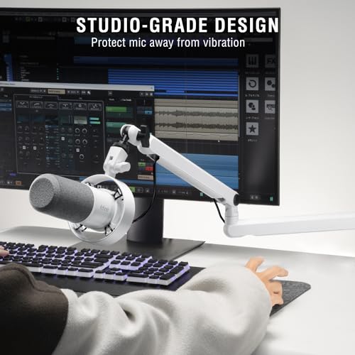 FIFINE Studio XLR Mic and Boom Arm Bundle, Dynamic Microphone with Mute Button, Gain Knob, Shock Mount for Recording, Low Profile Mic Stand with Cable Management for Podcast Gaming (K688W+BM88W)