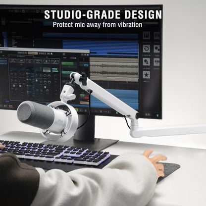 FIFINE Studio XLR Mic and Boom Arm Bundle, Dynamic Microphone with Mute Button, Gain Knob, Shock Mount for Recording, Low Profile Mic Stand with Cable Management for Podcast Gaming (K688W+BM88W)