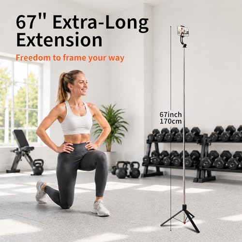 67" Phone Tripod Selfie Stick for iPhone & Android, Extendable Cell Phone Stand with Wireless Remote, Lightweight Travel Tripod Phone Holder for Video Recording, Live Streaming, Photography - size: 67"