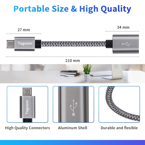 USB to Micro USB Adapter 2 Pack, Unidirectional Micro USB Male to USB Female 2.0 OTG On-The-Go Cable Converter, Nylon Braided, Aluminum Shells for S7 LG, Flash Drive, Mouse, Keyboard, Game Controller - color: 2 Pack, size: Micro USB Male to USB A Female