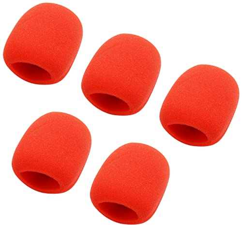 Fielect 5Pcs Microphone Cover Sponge Foam Mic Cover Handheld Microphone Windscreen Shield Protection Micro Foam Filter Red for KTV Broadcasting - color: Red