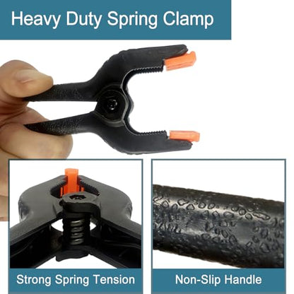 10 Pack 4.5 Inch Plastic Spring Clamps, Black Heavy Duty Clips, Spring Clamps for Balloon Arch, Backdrop Stand, Banner, Woodworking, Photography, Crafts, Garland Clips, Medium Clamp with Soft Tips - size: 4.5in-10P