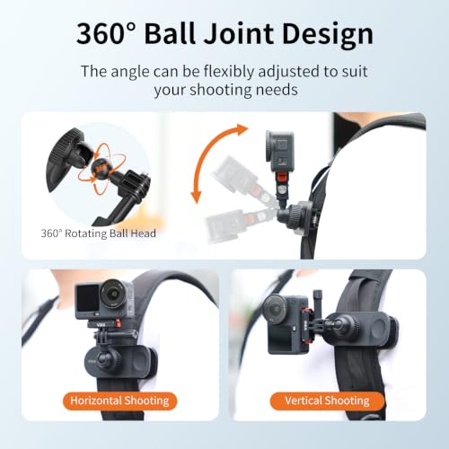 VRIG Backpack Strap Mount for Action Camera, 360 Ball Joint Backpack Shoulder Clamp Mount for Go Pro Hero 13 12 11 10 9 Black, DJI Osmo Action 6/5 Pro/ 4/3 (AC-89 Ball-Head) - size: AC-89 Ball-head