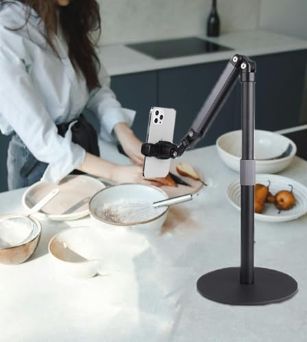 Heavy Duty Overhead Phone Stand for Desk Video Recording for iPhone Holder, with Extension Arm, 360° Swivel, for Filming, Meeting, Cooking, Painting and Crafting - size: 27in Height (Desk Phone Stand)