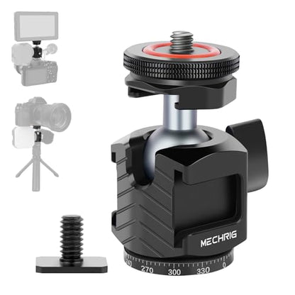 Mini Ball Head Tripod Head with Triple Cold Shoe Mount, Aluminum Tripod Ball Head Mount for DSLR Action Camera/Smartphone/LED Light/Mic/Tripod/Monopod/Light Stand/Cage, Max Load 8.8lb (62006)