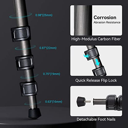 SmallRig AP-10 Carbon Fiber Tripod, 52.4" Lightweight Compact Camera Tripod with Detachable Monopod, 360° Ball Head with Payload 5 kg/11 lb, Quick Release Plate for Canon for Sony, DSLR Camera, Phone - style: 52.4"