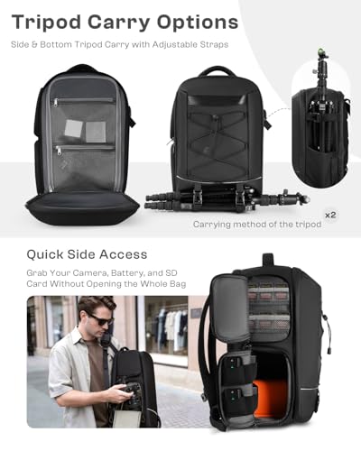 Camera Backpack, DSLR SLR Camera Bag for Photographers Compatible with Sony/Canon/Nikon/DJI Mavic Drone, Waterproof Rain Cover Photography Backpack, Tripod Holder Camera Case Fits 16 Inch Laptop