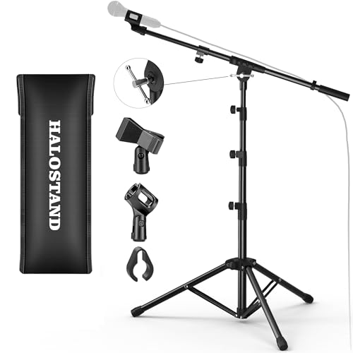 Microphone Stand, Floor Foldable Mic Stand with Phone Clip,Heavy Duty Tripod Boom Arm with 2 Mic Clips and Carrying Bag for Singing Karaoke Stage - size: Phone Clip + Tripod Boom Arm