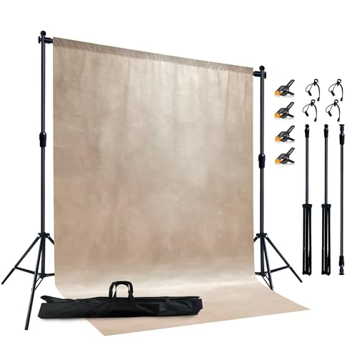 6.5x6.5 ft Photo Backdrop Stand with 6Wx8H ft Abstract Backdrop,Beige | 2-in-1 Portable, 6.5Wx6.5H ft Adjustable Stand, 6Wx8H ft Abstract photography background, 8 Clamps, Storage Bag Included - color: Beige, size: 6x8ft