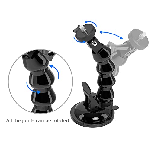 Flexible Gooseneck Extension Suction Cup Car Mount Holder with Phone Holder for Gopro Hero 13/12/11/10, DJI Osmo Action 6/5 Pro/4/3 and More Action Cameras, iPhone 16/15/14/13, Samsung and More Phones
