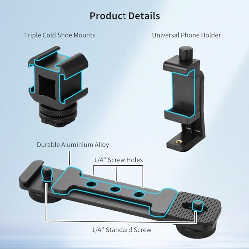 UTEBIT Pocket 3 Phone Holder Mount, Pocket 3 Accessories Cell Phone Mount with 1/4" Threads Screw and Extension Rod Compatible with DJI Osmo Pocket 3, Cold Shoe Used Tripod Selfie Stick, Black