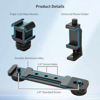 UTEBIT Pocket 3 Phone Holder Mount, Pocket 3 Accessories Cell Phone Mount with 1/4" Threads Screw and Extension Rod Compatible with DJI Osmo Pocket 3, Cold Shoe Used Tripod Selfie Stick, Black