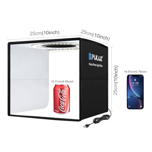 PULUZ 10x10 Photo Light Box, Product Photography Studio CRI95+ 104PCS LED | 10 inch Folding Portable Mini lightbox, Adjustable Brightness, 12 Backgrounds for Watches, Jewelry, Crafts and Small Items - size: 10 Inch