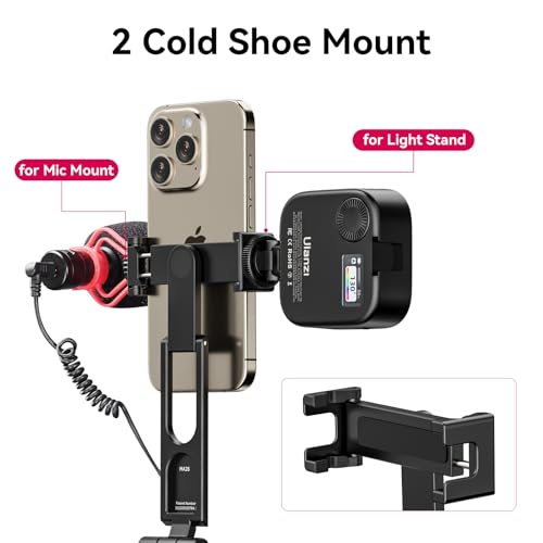 ULANZI MA26 Foldable Phone Tripod, Pocket Cell Phone Vlog Video Tripod Handle Aluminium Smartphone Desk Stand 2 Cold Shoe Small Size All in One Lightweight Portable Vlog Stick for iPhone 17 Samsung