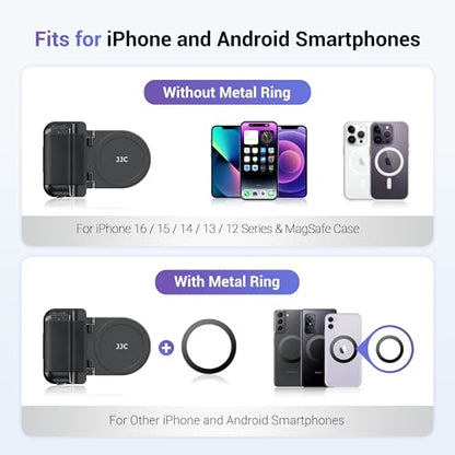 JJC Magnetic Phone Camera Grip Handle with Wireless Shutter Remote, Magsafe Camera Handle Bluetooth Bracket for iPhone Android Smartphone with 1/4” Tripod Screw for Video Photo Shooting (White) - color: White Standard Grip