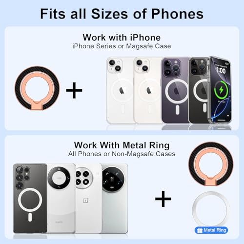 Magnetic Phone Ring Holder for MagSafe, Magnet Phone Grip Stand Finger Ring Kickstand Dual-Side Magnetics for iPhone 17 16e 16 Pro Max 15 Pro Max Samsung Galaxy Z Flip7 Fold7 S26 S25 Ultra Plus S24 FE - color: rose-gold