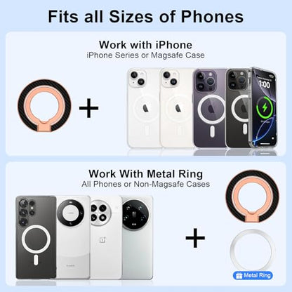 Magnetic Phone Ring Holder for MagSafe, Magnet Phone Grip Stand Finger Ring Kickstand Dual-Side Magnetics for iPhone 17 16e 16 Pro Max 15 Pro Max Samsung Galaxy Z Flip7 Fold7 S26 S25 Ultra Plus S24 FE - color: rose-gold