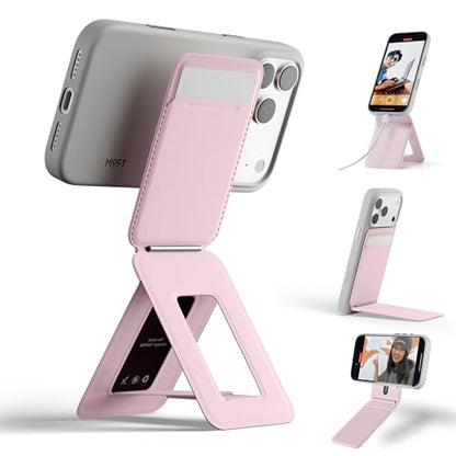 MOFT Phone Tripod Wallet, 3 in 1 Phone Stand Wallet, NFC-Supported Magnetic Phone Stand, MOVAS Vegan Leather Adjustable Card Holder, Light Pink - color: Light Pink, size: With Card Slot