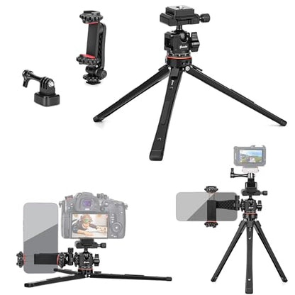 Zeadio All-in-One Metal Tripod Kit with Arca Ball Head, Phone Stand and Action Camera Adapter for Recording/YouTube/Filming/Vlogs, Compact Travel Tripod for Camera, Gimbal & Action Cam etc - style: With Arca Ball Head