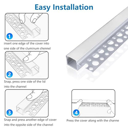 inShareplus Plaster-in LED Profile, 6 Pack 3.3ft/1M LED Aluminium Channel with Milky Diffuser, Trimless Recessed Single-Sided LED Strip Diffuser for Under Cabinet, Wall, Ceiling and Corners of Walls - size: single-edge 6-pack (plaster-in)