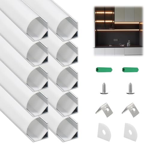 10-Pack V Shape LED Channel with Milky White Diffuser, 3.3ft/1M Silver Aluminum Channel for LED Strips, Angled LED Strip Diffuser Track Profile for Under Cabinet Lighting - color: Silver Aluminum + White Cover, size: 3.3FT/10P/#006