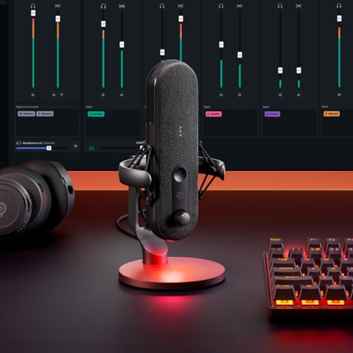 SteelSeries Alias USB Mic for PC — 3x Bigger Capsule for Gaming, Streaming and Podcasting — Sonar for Streamers Audio Software — AI Noise Cancelling — LED (Renewed)