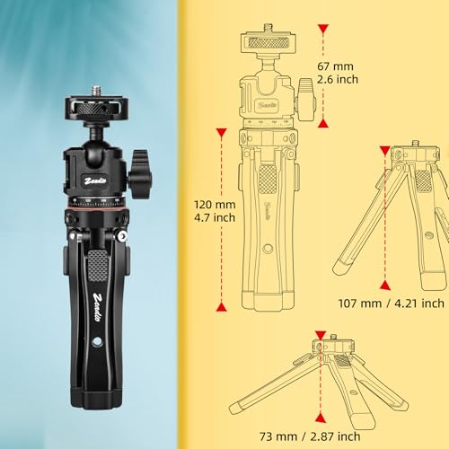 Zeadio Metal Camera Mini Tripod, with 1/4" Screw Ball Head Mount, Adjustable Heights Desktop Vlog Stand for Smooth 4 Osmo Mobile Ronin-S Vimble 2 Gimbal Handle Grip Stabilizer and All Cameras - style: Standard Ball Head