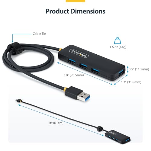 StarTech 4-Port USB-A Hub 5Gbps with 2ft/61cm Cable, Dell (H5A4A-USB-HUB-2) - size: 2 ft, style: USB-A