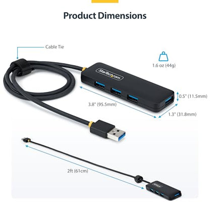 StarTech 4-Port USB-A Hub 5Gbps with 2ft/61cm Cable, Dell (H5A4A-USB-HUB-2) - size: 2 ft, style: USB-A