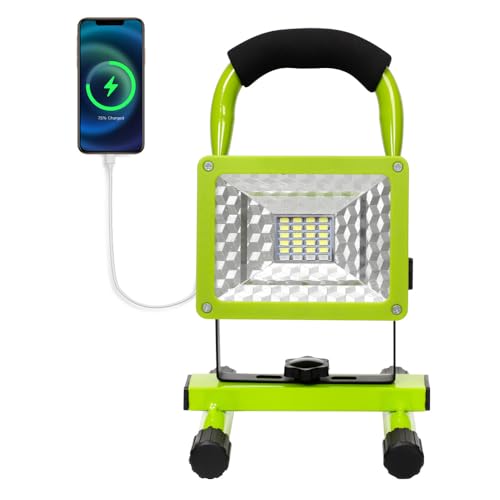 LANFU15W LED Work Light with Stand,4000LM Super Bright Battery Powered 4400mAh with 4 Light Modes,Waterproof Portable Cordless for Construction Workshop Outdoor Lighting Green