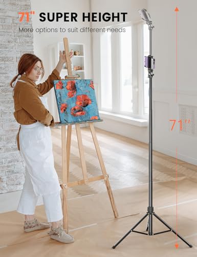 Pnitri 71'' Phone Tripod Stand, Extendable Reinforced Aluminum Phone Stand with Wireless Remote, Stable Cellphone Tripod Compatible with iPhone 15/14/13 Galaxy S23/S22 Huawei. - style: Black