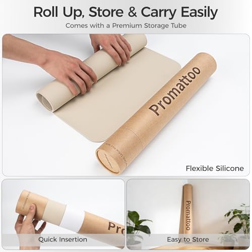 Silicone Desk Mat for Minimal, Creative, Vanity Desk – Reduces Glare, Comfortable Viewing – Writable, Non-Slip, Waterproof, Roll-Up – Food-Grade Platinum-Cured Silicone, Gift Tube（Warm Beige） - color: Warm Beige