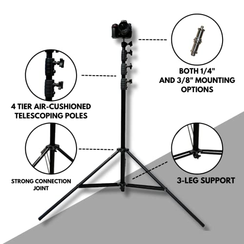 Glide Gear TST 12 12-Foot Tripod Stand – Air-Cushioned Telescoping Sections, Heavy-Duty Aluminum Construction, Adjustable Height, Supports Cameras Up to 4 lbs - Stabilization Kit Included - size: TST 12 - 12 Ft. Tripod