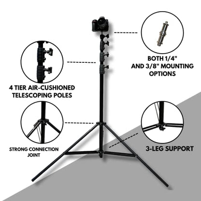 Glide Gear TST 12 12-Foot Tripod Stand – Air-Cushioned Telescoping Sections, Heavy-Duty Aluminum Construction, Adjustable Height, Supports Cameras Up to 4 lbs - Stabilization Kit Included - size: TST 12 - 12 Ft. Tripod