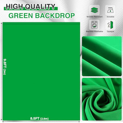 10x8.5 Backdrop Stand with Green Screen Backdrop for Photography Studio, Photo Backdrop Stand Kit for Video Streaming, and Live Broadcast, Background Stand Kit with Sandbags, Clips, Carring Bag - size: 10x8.5 ft