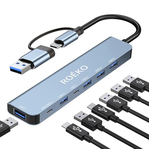 USB Hub 3.0,USB c hub,USB hub with Multiport Adapter, USB Splitter with 1xUSB 3.0,4xUSB2.0,2 x USB C,Hub for MacBook Pro/PC/Laptop/Tablet Devices (Grey 7in1) - color: Grey-4