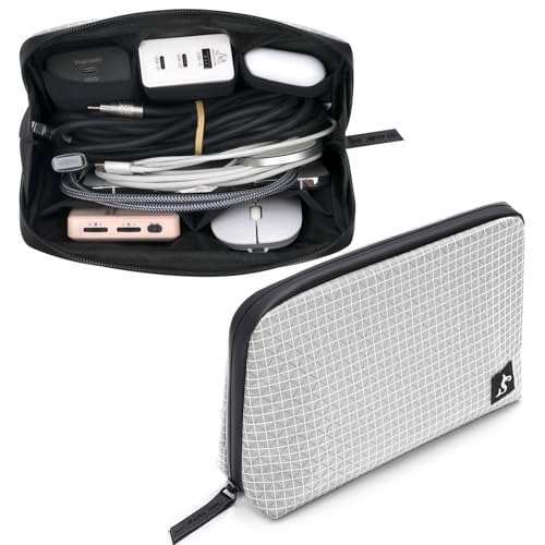 SIMTOP Cord Organizer Travel Small Tech Bag Pouch Case for Cords, Charger, Hard Drive, Power Bank – Water-Resistant Electronics Organizer, Small Portable Gadget Case for Travel - color: Gray Plaid, size: Medium