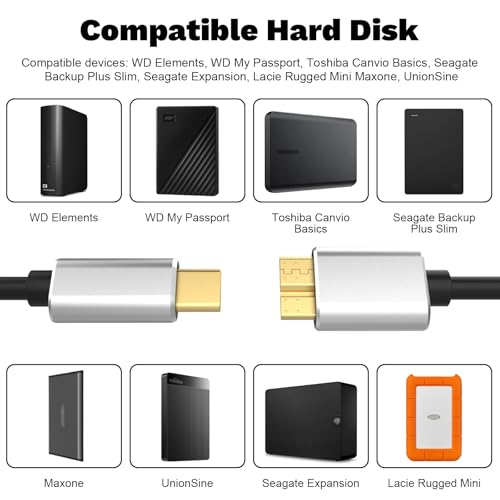 USB-C to USB Micro-B Camera Cable Cord Compatible with Nikon D5 D500 D800 D800E D810 D850, for Canon EOS 7D Mark II, 5D Mark IV, 5DS, 5DSR, 5D4, for Toshiba, Seagate Backup Plus External Hard Drive