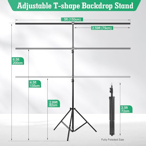 Green Screen Backdrop Kit, 5 x 6.5 ft Portable Green Screen with T-Shaped Stand, Carrying Bag, 5 Clamps, Photography Greenscreen Background Kit for Streaming, Gaming, Zoom - size: 5 x 6.5 ft