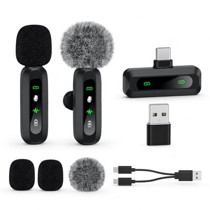 Mini Lavalier Microphone for Android Phone, Wireless Clip-on Mic for Podcast Video Recording
