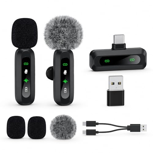 Mini Lavalier Microphone for Android Phone, Wireless Clip-on Mic for Podcast Video Recording