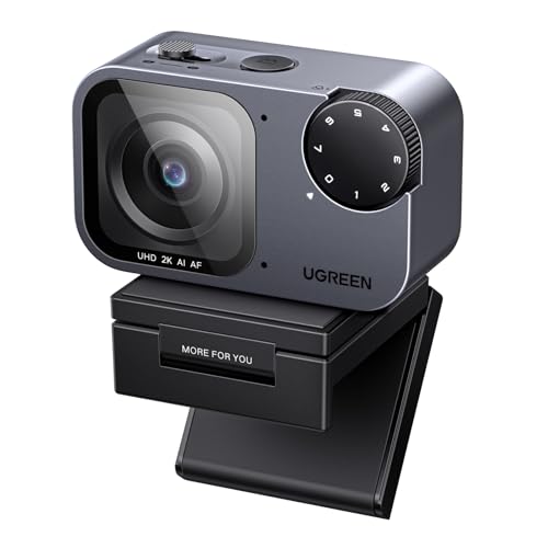 UGREEN FineCam Pro 2K Webcam Support 1080P@60Hz for PC/Mac, 1/2.55" Sensor, Face AE, AI Noise-Canceling Mic, Gesture Control, Auto Focus for Streaming, Conference, OBS, Zoom, Switch 2, Privacy Cover