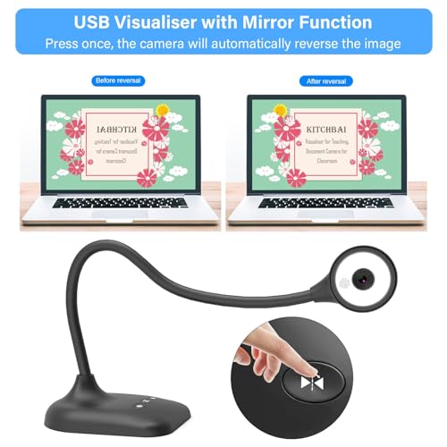 Document Camera for Teachers, Webcam and Overhead Camera for Classroom with Mic, LED Lights, Image Invert, Fold for Mac OS, Windows, Zoom, OBS Work with Distance Learning/Teaching, Live Demo