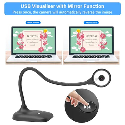 Document Camera for Teachers, Webcam and Overhead Camera for Classroom with Mic, LED Lights, Image Invert, Fold for Mac OS, Windows, Zoom, OBS Work with Distance Learning/Teaching, Live Demo