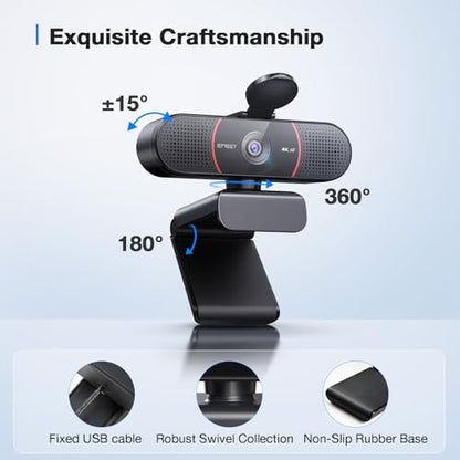 EMEET C960 4K Webcam for PC, 4K UHD CMOS Sensor, PDAF Auto Focus, Dual Omnidirectional Mics, Auto Light Correction, 73° FOV, Plug&Play Webcam w/Privacy Cover, Works w/Zoom/Teams/Skype/Google Meet - style: 4K
