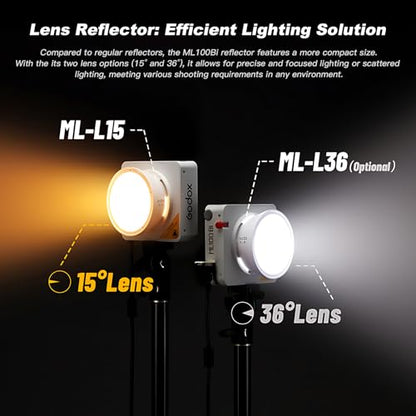 Godox ML100Bi 120W LED Video Light with Battery Grip, 2800K-6500K Bi-Color Continuous Output LED Video Light for Filming, Live Streaming and Video and Studio Photography